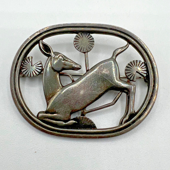 Vintage Sterling Silver Kneeling Deer Pin Brooch